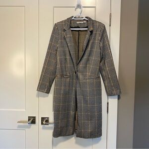 Longline Houndstooth Plaid Coat
